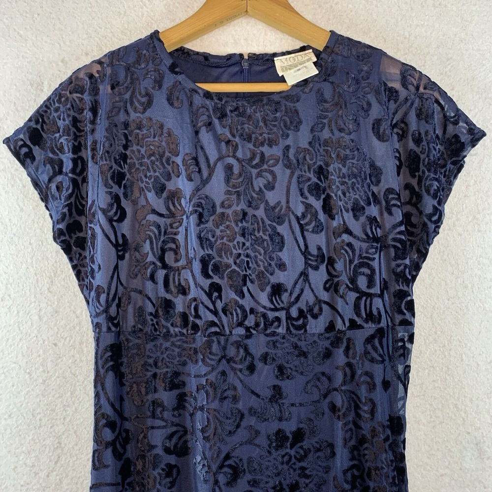 VTG 90s Floral Burnout Velvet Maxi Dress Small Navy Whimsigoth Minimalist USA